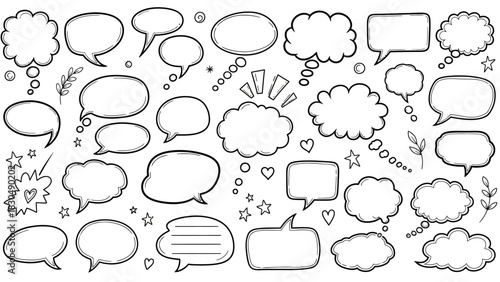 Hand drawn speech bubbles and thought bubbles vector illustration collection