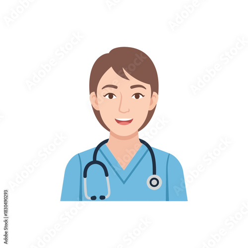 Smiling nurse with stethoscope in a medical scrubs uniform