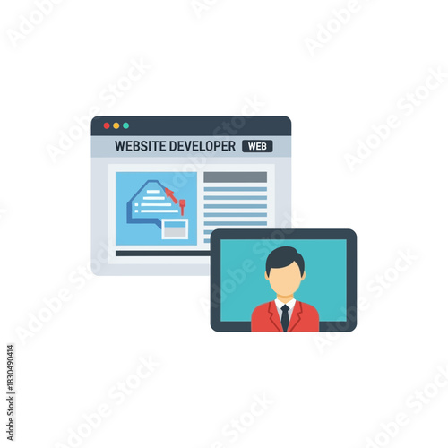 Website developer displaying information on tablet and screen