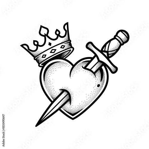 Heart with Crown and Sword Tattoo Design.