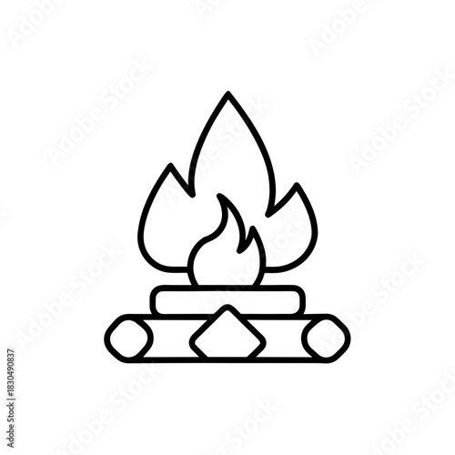 Illustration of a campfire with logs in black outline on transparent background