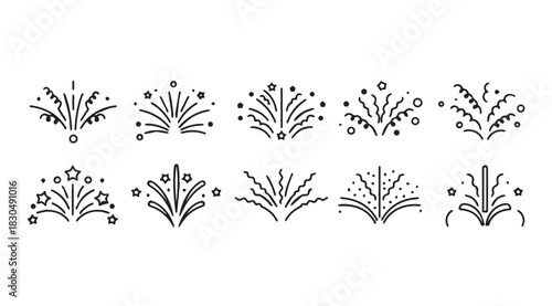 Collection of decorative fireworks embellishments in a black silhouette style