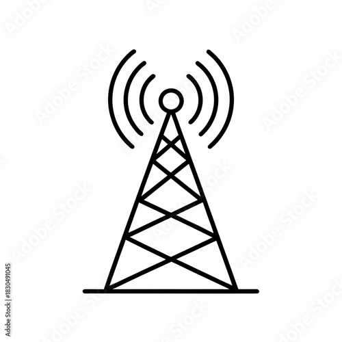 Illustration of a communication tower with signal waves on transparent background