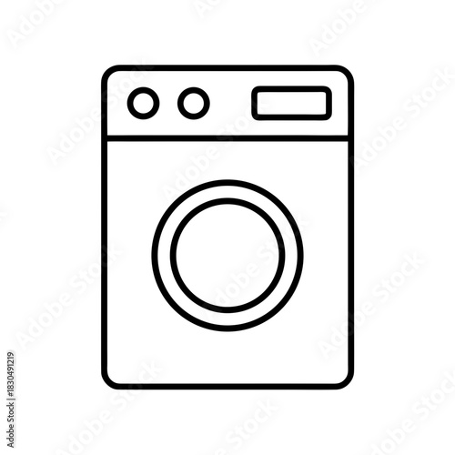 Outline illustration of a front loading washing machine on transparent background