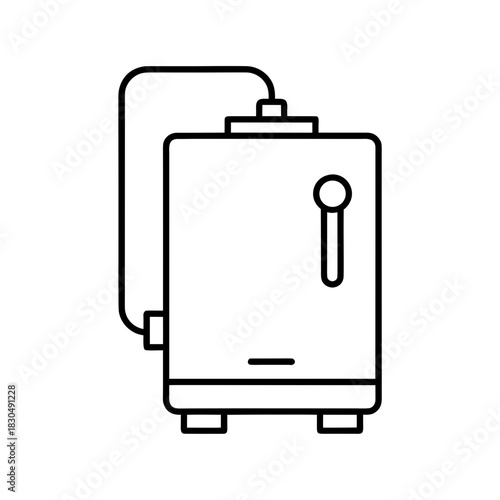 Outline drawing of a water heater with pipe attached on transparent background
