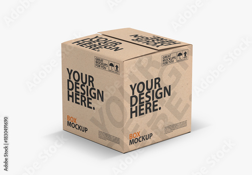 Square Kraft Сardboard Box packaging Mockup