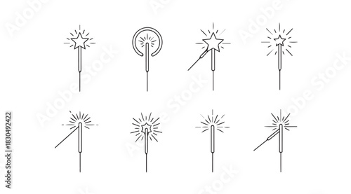 Collection of stylized sparkler fireworks silhouettes for celebrations and events