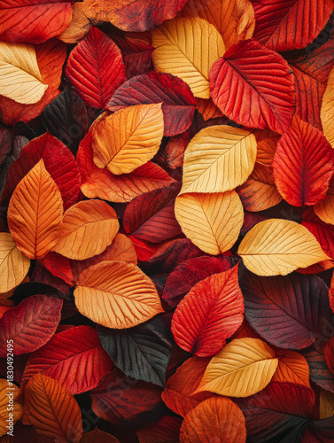 Wallpaper Mural Elegant autumn leaves in vibrant hues creating a creative abstract background with copy space Torontodigital.ca