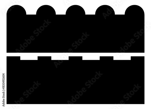 Solid black ornamental gate silhouette featuring rounded and square repeating shapes in a bold graphic style.