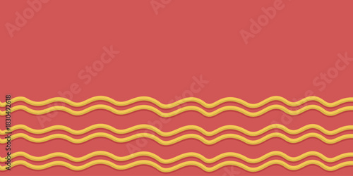 Wavy yellow noodle shapes arranged horizontally over a warm reddish background in a clean minimalist style.