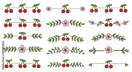 Cherry and flower themed text dividers in colorful doodle style