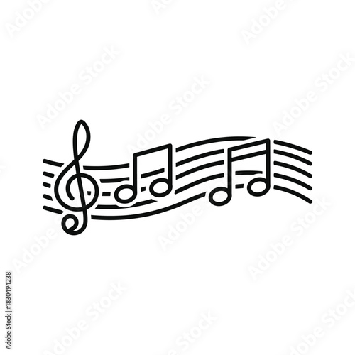 Stylized Music Notes and Treble Clef on Wavy Staff Icon