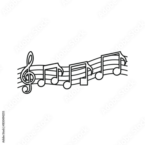 Musical Notes on Staff with Treble Clef Outline Icon