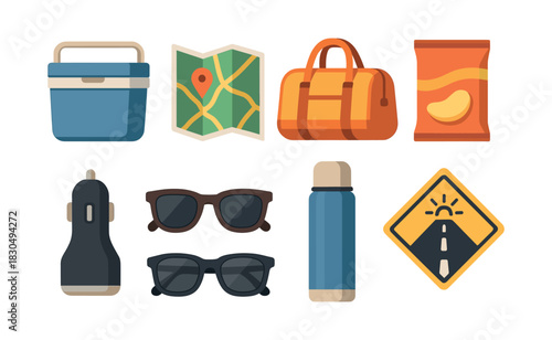 Travel essentials vector set. Travel gears collection