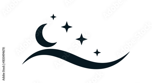 Night sky elements with crescent moon and stars in minimalist design style, text divider