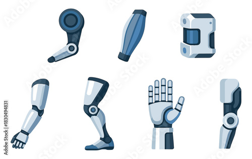 Prosthetic, robotic, bionic,  limbs, arm and leg illustration