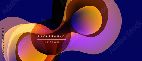 Abstract fluid shapes overlap, creating dynamic colorful composition. Gradient hues blend, forming modern design element.