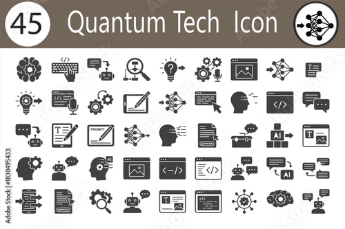 Abstract representation of quantum technology principles and scientific innovation icon a dark silhouette isolated on white background