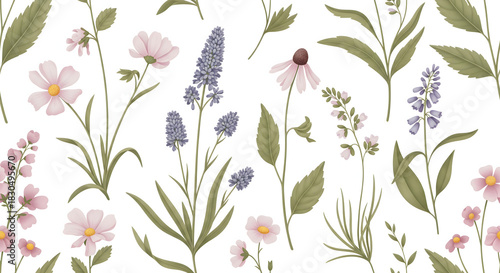 Floral Tapestry: A delicate tapestry of wildflowers, each bloom a testament to the artistry of nature. Soft petals and verdant stems create a harmonious dance. 