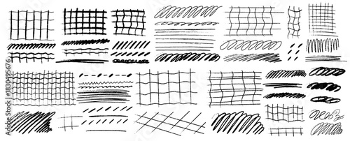 Minimal underline and grid artwork using soft crayon texture and crisp crayon lines, placed over neat grid pattern spacing, energized with scrawl loops and rough scrawl detailing.