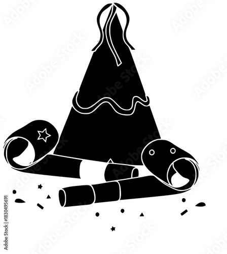 party illustration celebration silhouette birthday logo horn icon confetti outline joy fun happy celebrate holiday event festival colorful hat shape women vector graphic background