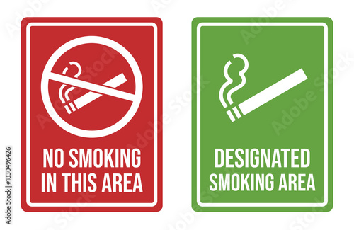 No smoking signboard set, smoking is prohibited, Designated smoking area