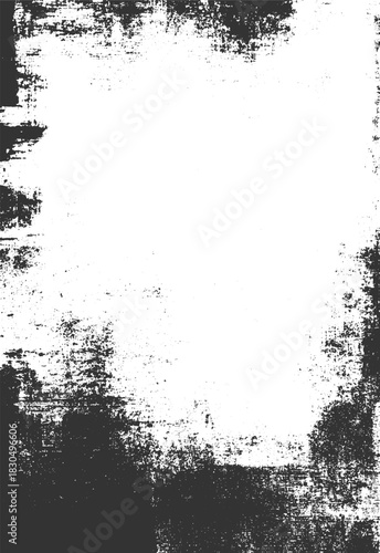 Black and white textured grunge border with distressed effect and central white space vector