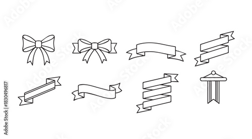 Collection of hand drawn ribbon and bow silhouettes for decorative design elements silhouette