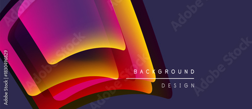 Abstract layers create dynamic visual effect. Vibrant colors blend, forming curved shapes. Modern design suitable for backgrounds, presentations.