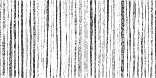 Black and white vertical rough brush stroke stripes pattern on white background abstract