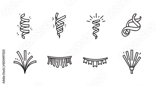 Collection of hand drawn party streamers and confetti elements silhouette