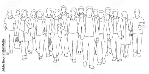 CAD Drawings. People standing in group front view isolated on white background. Vector illustration.