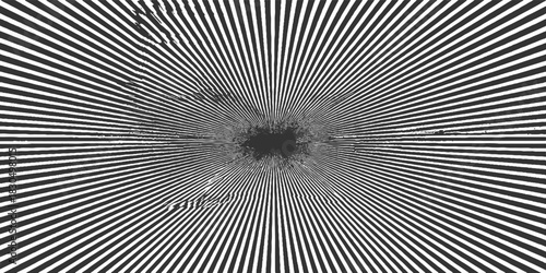 Black and white radial lines emanating from a dark central area with textured edges abstract background