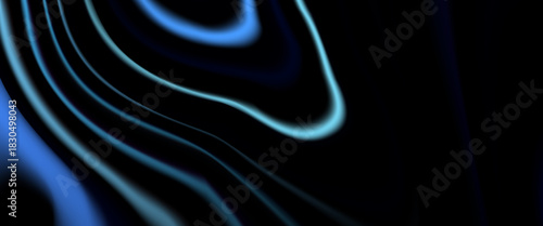 Dark abstract vector background with flowing blue and cyan neon lines, creating a sleek, modern, and futuristic fluid wave design.