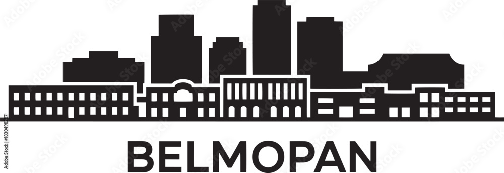 Obraz premium Belmopan city skyline vector silhouette illustration modern urban highrise towers architecture drawing