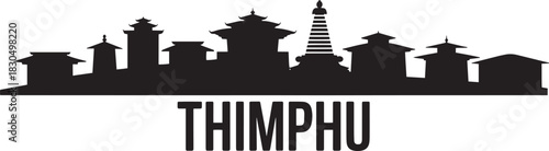 Thimphu bhutan capital city vector detailed black silhouette traditional architecture skyline illustration