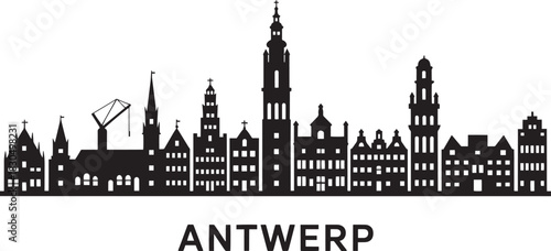 Antwerp belgium cityscape black silhouette travel destination famous european city landmarks illustration