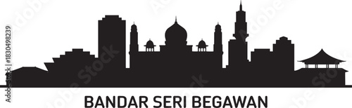 Bandar seri begawan brunei modern city skyline black silhouette famous asian travel destination illustration
