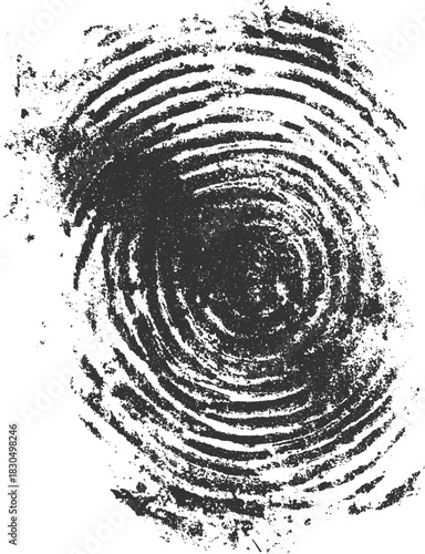 Dark grey textured fingerprint graphic on white background thumbprint identity
