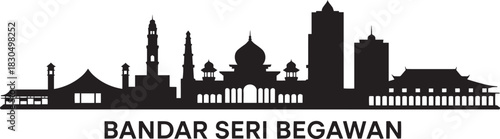 Bandar seri begawan brunei cityscape detailed silhouette landmark buildings southeast asian culture