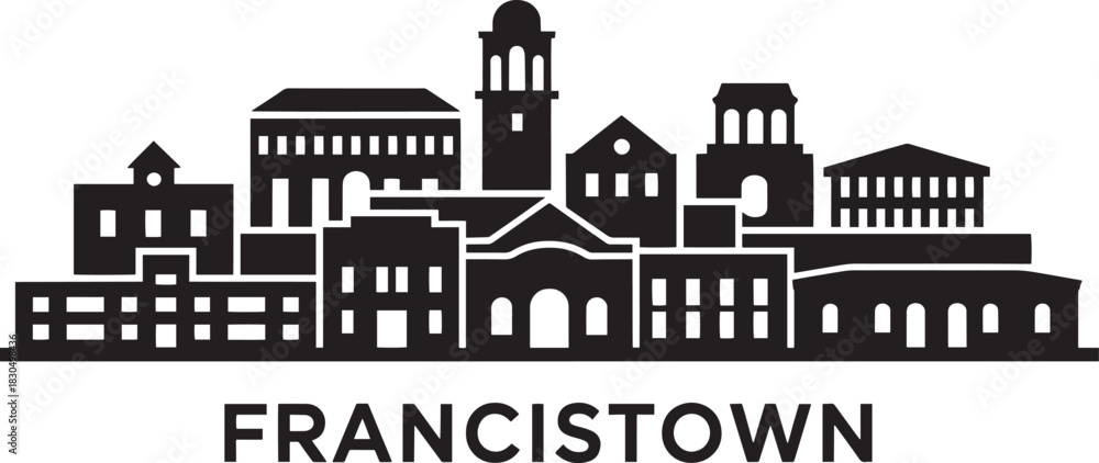 Obraz premium Francistown botswana city skyline silhouette vector illustration with text title below