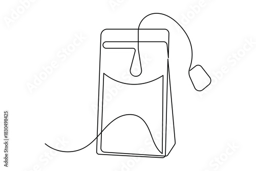  Single line art illustration of classic tea bag isolated outline