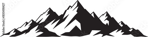Detailed mountain range silhouette illustration showcasing jagged peaks alpine landscape rugged topography contour