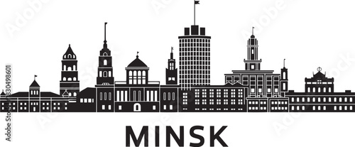 Minsk belarus detailed vector skyline silhouette illustration of european capital buildings profile