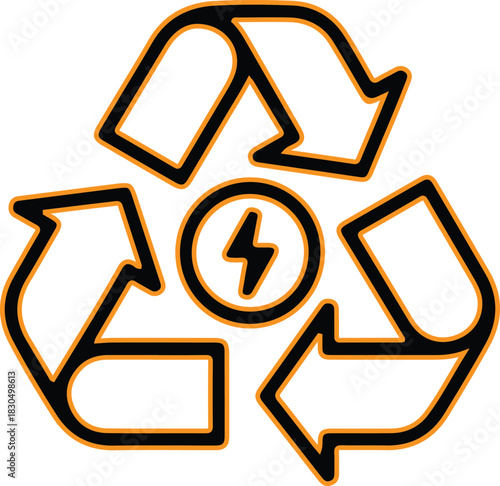 Recycle symbol with lightning bolt for renewable energy