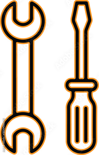 Simple line art illustration of a wrench and screwdriver
