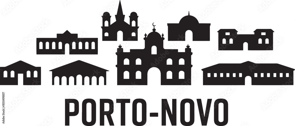 Obraz premium Porto-novo benin african city skyline silhouette vector illustration horizontal banner template design