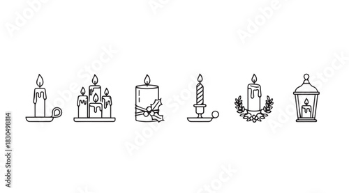 Collection of six decorative christmas candle silhouettes with festive embellishments silhouette