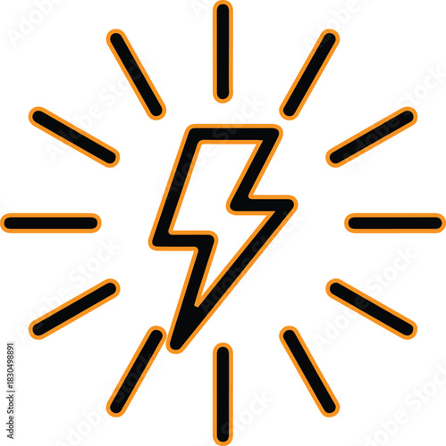 Bright lightning bolt symbol with radiant energy lines