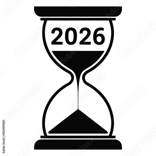 Hourglass with 2026 inside on white background time